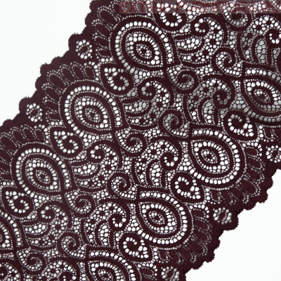 Кружево-стрейч TBY.L1351 шир.180мм, цв.076 сливовое вино (уп.25м)