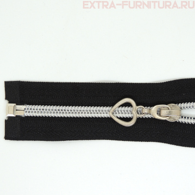 Молния спираль декор Т5 85см цв.черный/серебро (сердце)